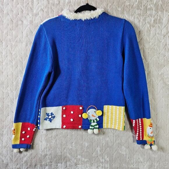 VTG Jack B Quick Winter Cardigan Womens Petite S Snowman Artsy Loud 3D Eccentric - Picture 4 of 7